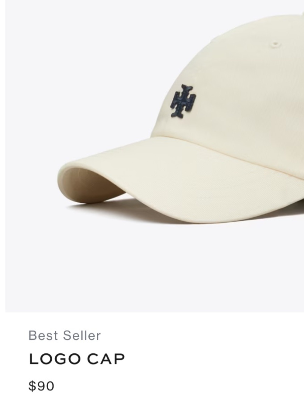 Tory Burch Cream Baseball Cap with Navy Logo - Picture 3 of 8